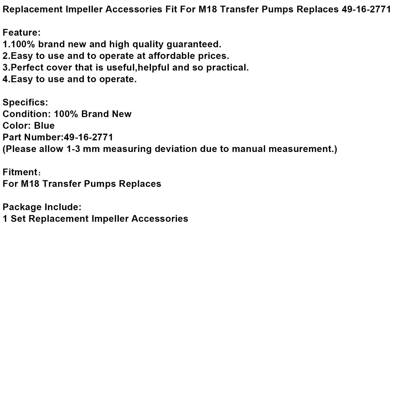 Replacement Impeller Accessories Fit M18 Transfer Pumps Replaces 49-16-2771