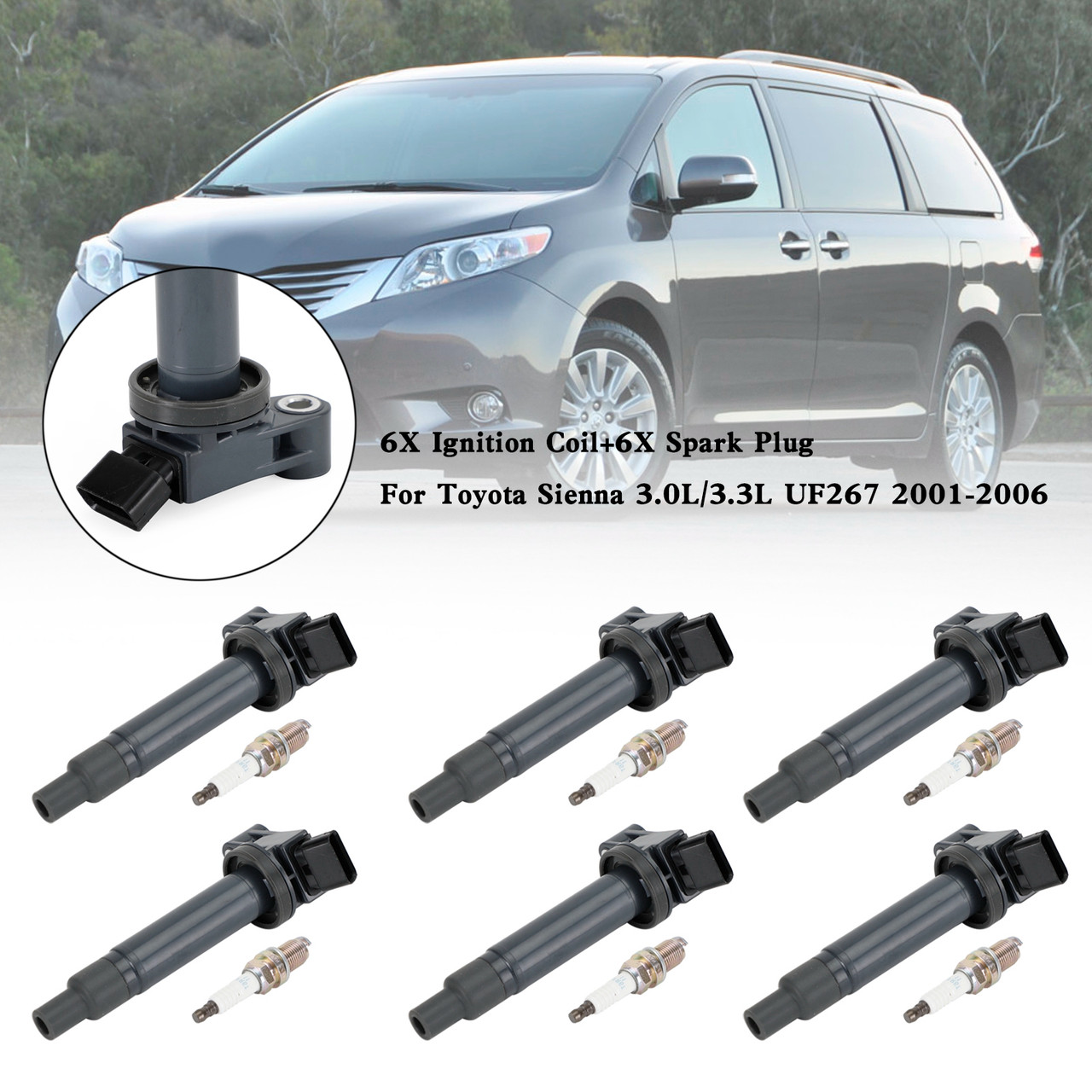 6X Ignition Coil+6X Spark Plug For Toyota Sienna 3.0L/3.3L UF267 2001-2006