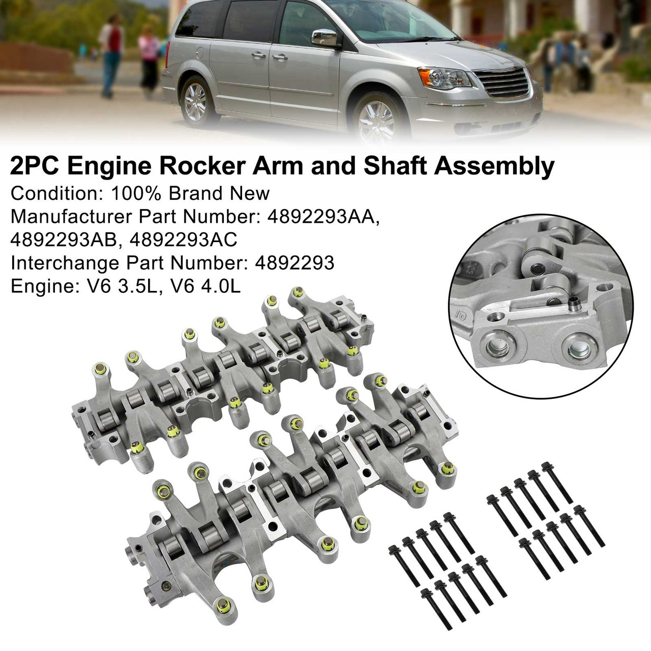2PC 4892293AA Chrysler 2009-2010 Sebring V6 3.5L Engine Rocker Arm and Shaft Assembly