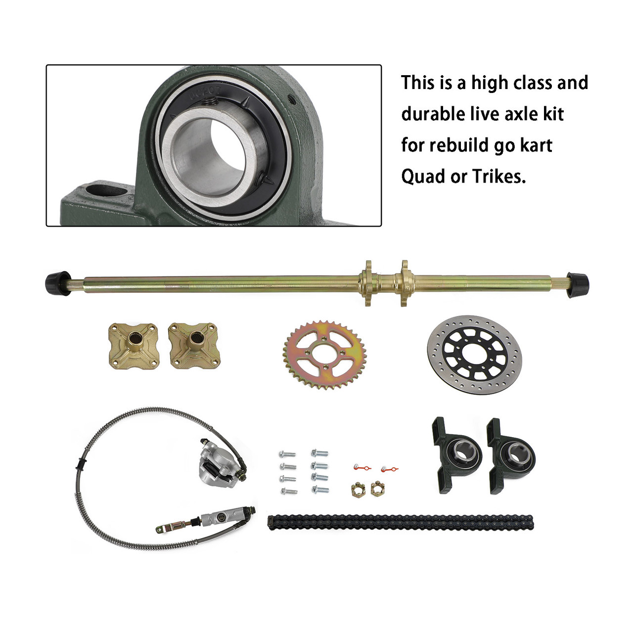 44.8" Or 32" ATV Go Kart Rear Live Axle Kit With Sprocket, Brake & Hubs - DIY Build Kit