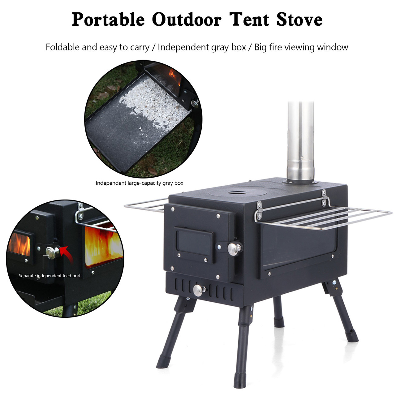 Outdoor Portable Tent Camping Wood Burning Stove with Pipe For Tent Cooking