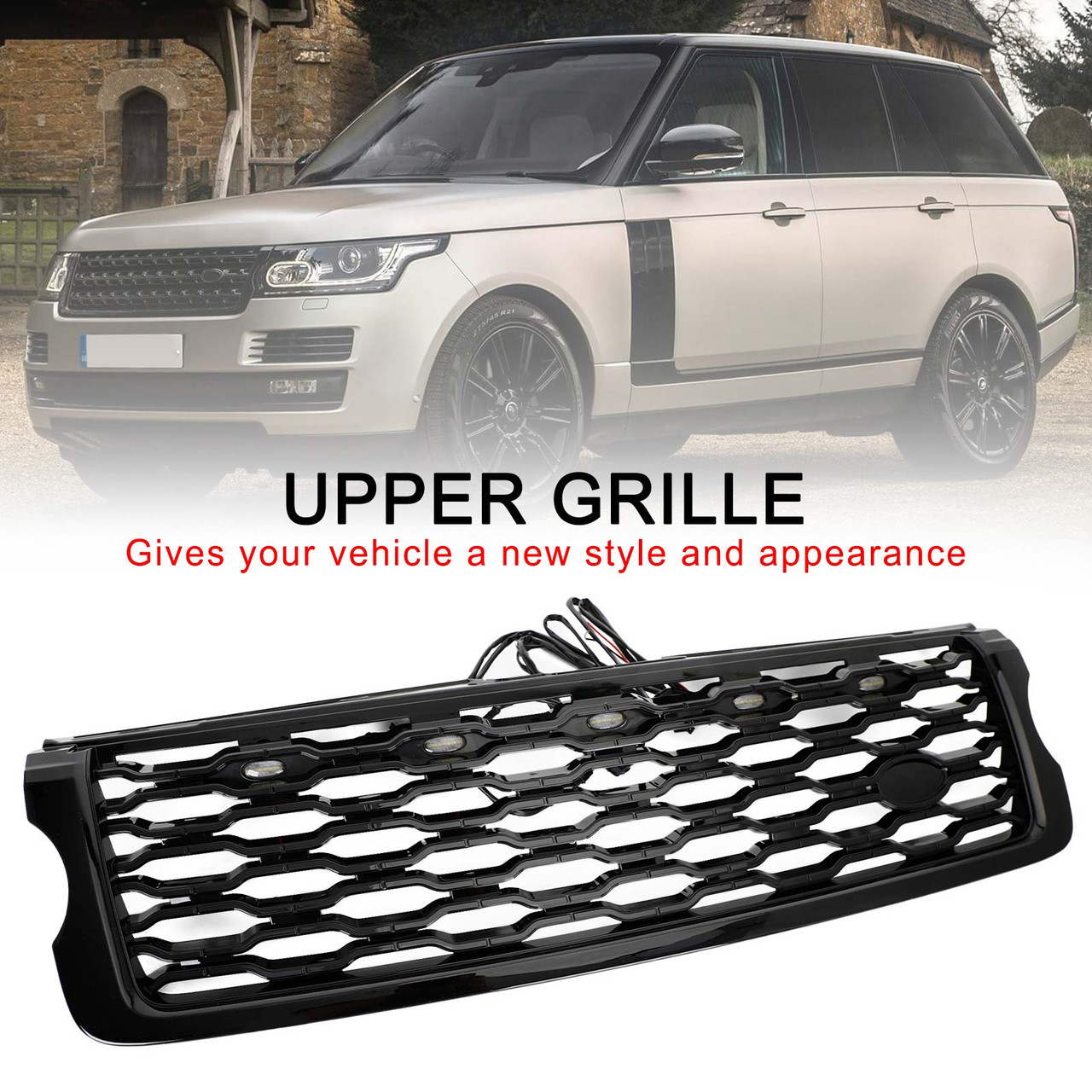 13-17 Land Rover Range Rover Vogue L405 Front Bumper Upper Grill W/LED Black logo