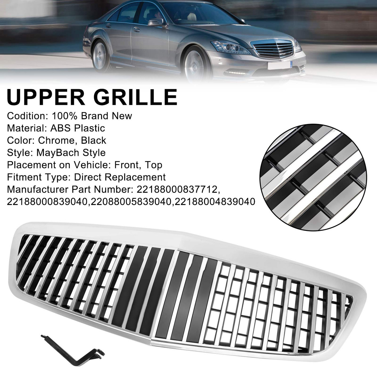 10-13 Mercedes Benz S-Class W221 S550 S600 S63 S65 MayBach style Front Grille Grill Chrome