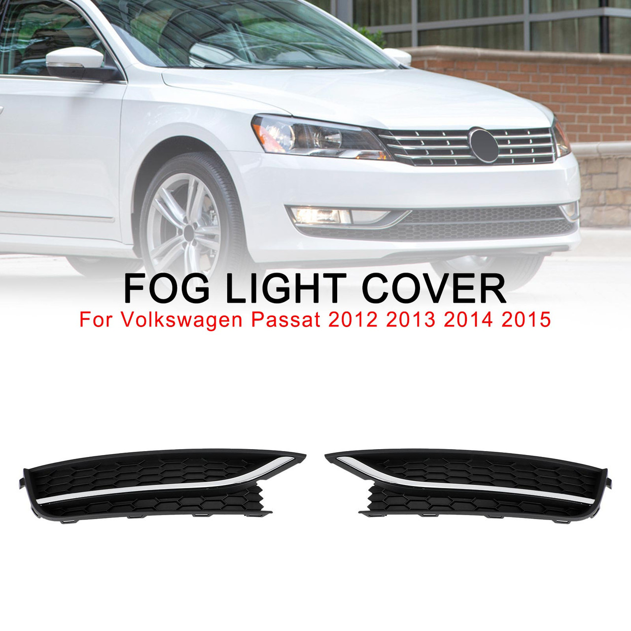 2PCS 12-15 Volkswagen Passat Front Driving Fog Light Cover Black/Chrome