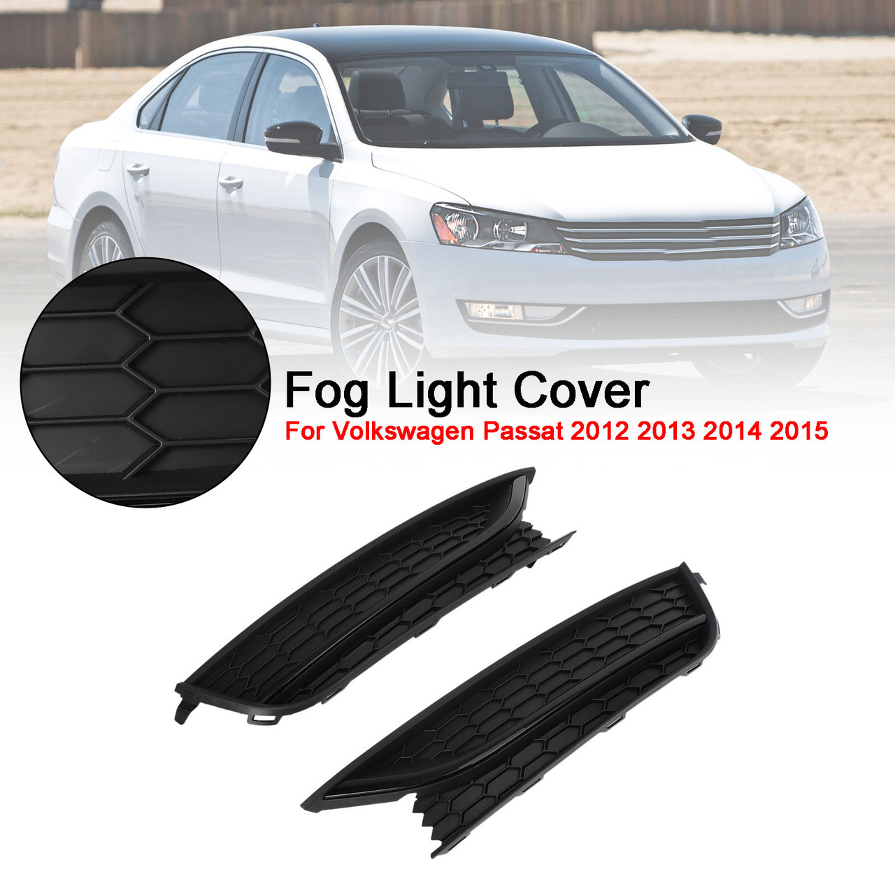 2PCS 12-15 Volkswagen Passat Front Driving Fog Light Cover Black
