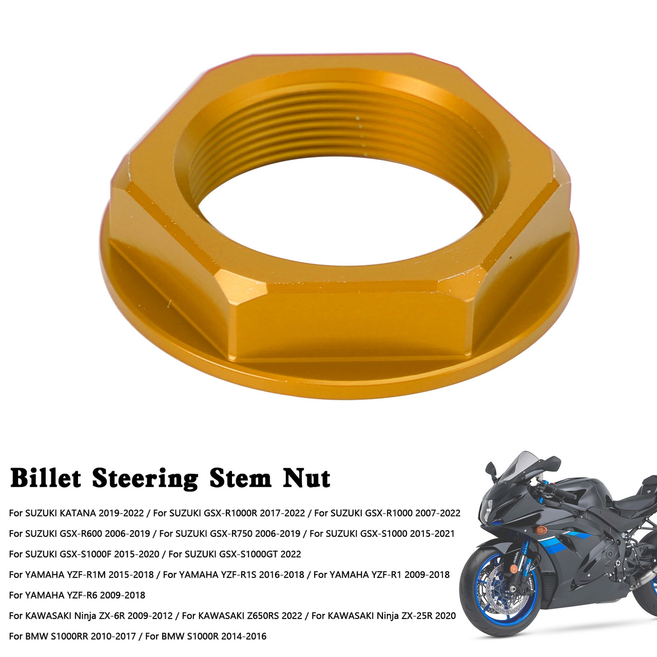 Billet Steering Stem Nut For SUZUKI GSXR 600/750 YZF-R1 ZX6R S1000RR GOLD