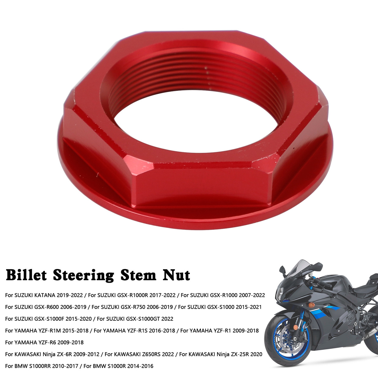 Billet Steering Stem Nut For SUZUKI GSXR 600/750 YZF-R1 ZX6R S1000RR RED