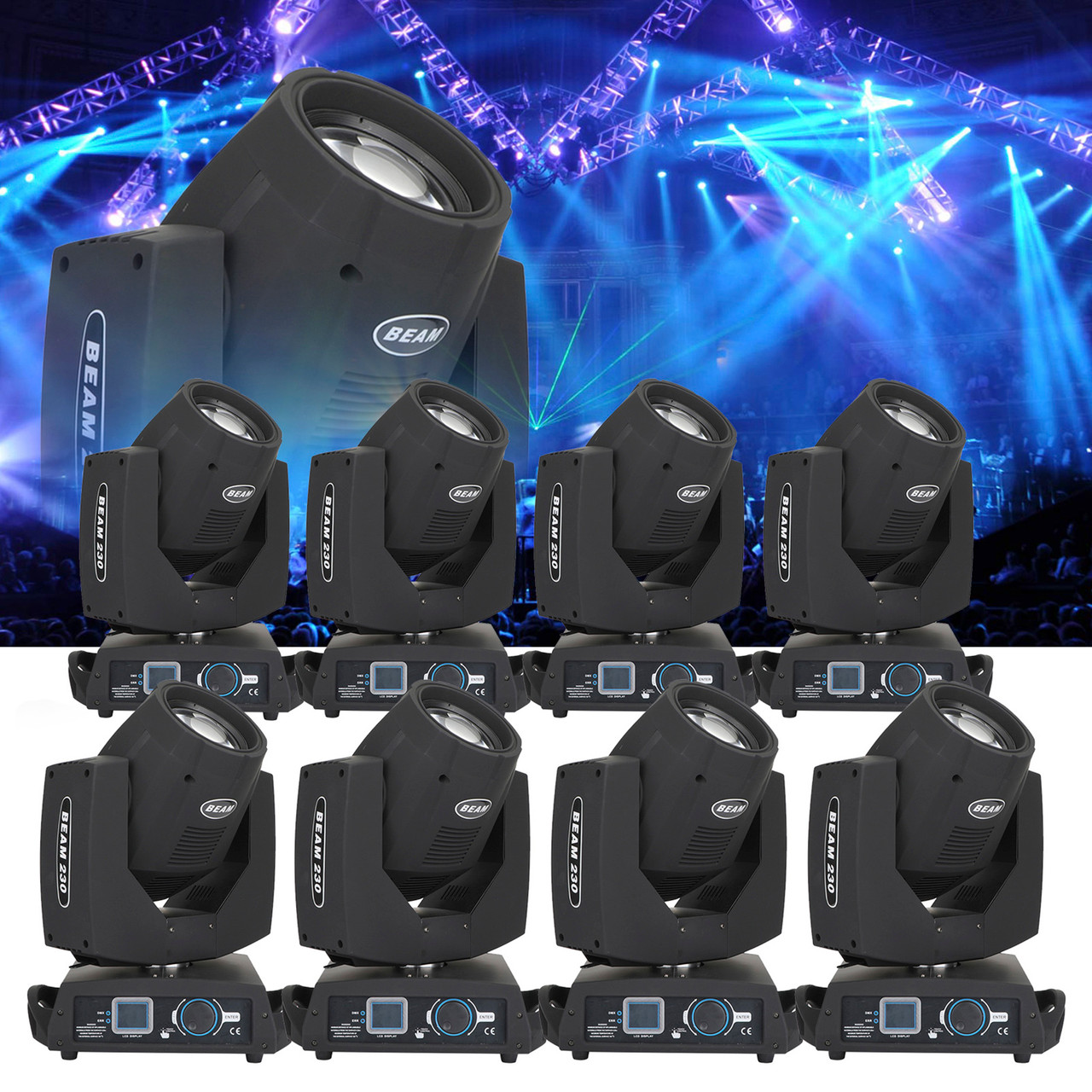 8PC 230W 7R Zoom Moving Head Beam Sharpy Light 8 Prism Strobe DMX 16Ch Party For United States