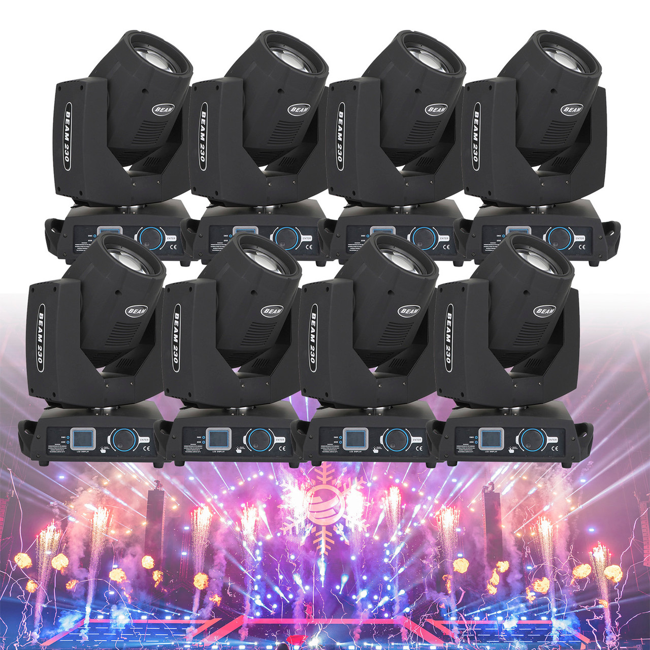 8PC 230W 7R Zoom Moving Head Beam Sharpy Light 8 Prism Strobe DMX