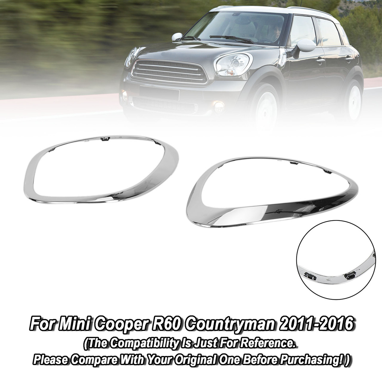 2X 11-16 Mini Cooper R60 Countryman Headlight Trim Ring Bezels