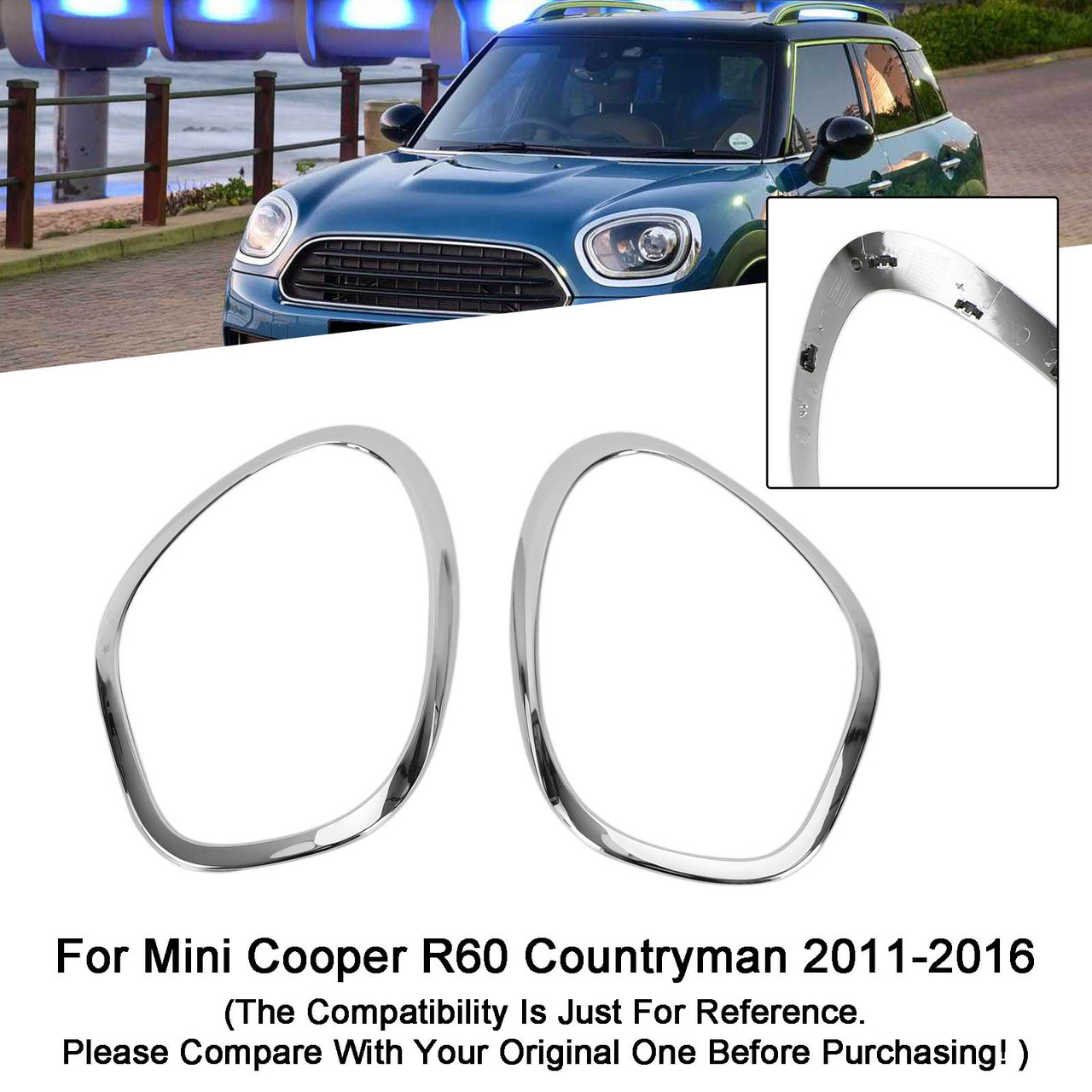 2X 11-16 Mini Cooper R60 Countryman Headlight Trim Ring Bezels
