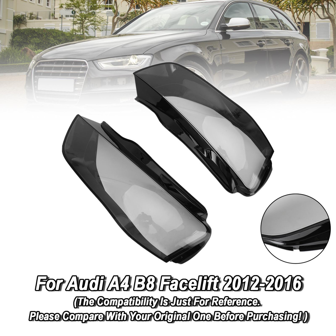 Left+Right 12-16 Audi A4 B8 Facelift Headlight Lens Plastic Cover Shell 8K0941043+8K0941044