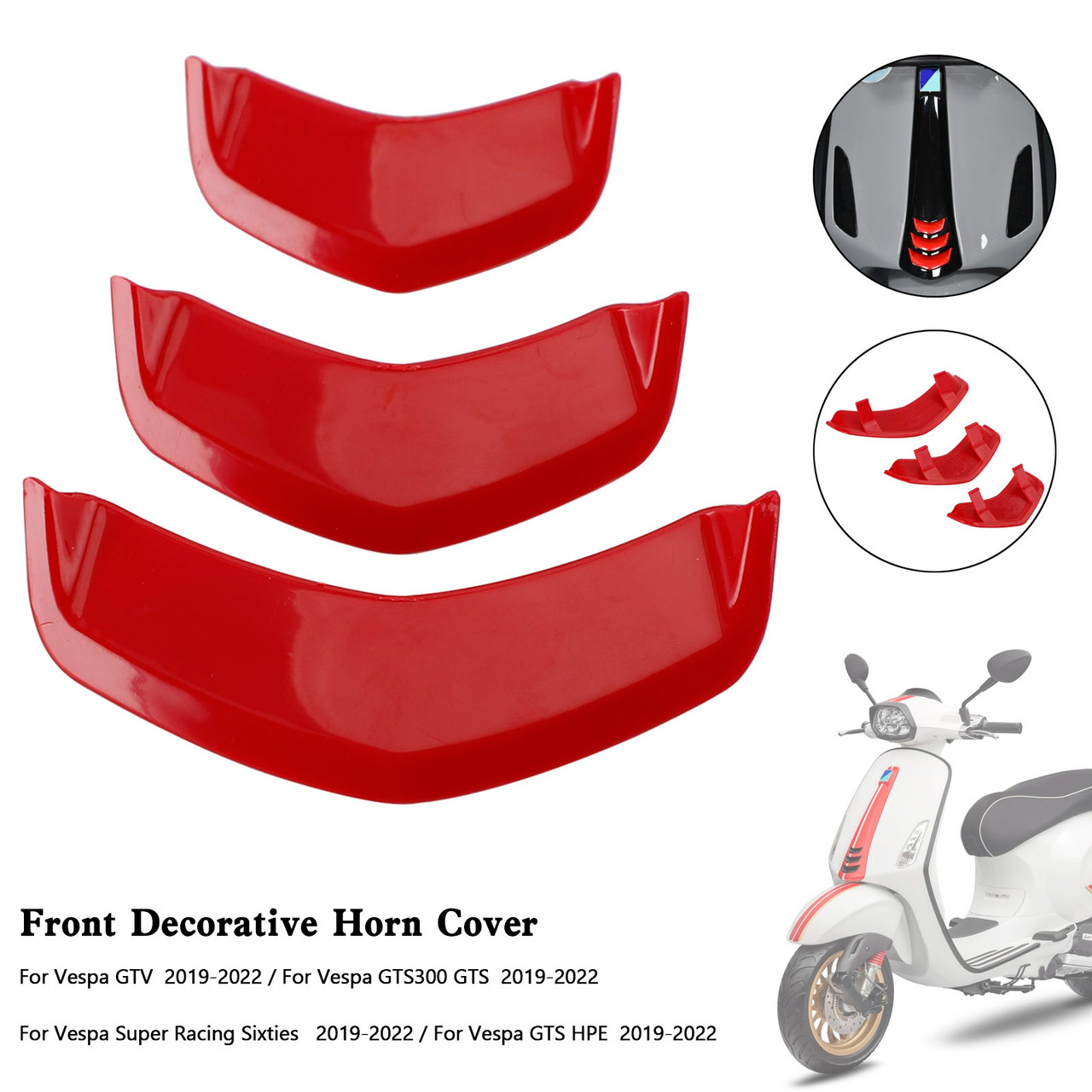 Front Horn Cover Decoration Trim For Vespa Sprint 300 GTS 300 HPE GTV Red