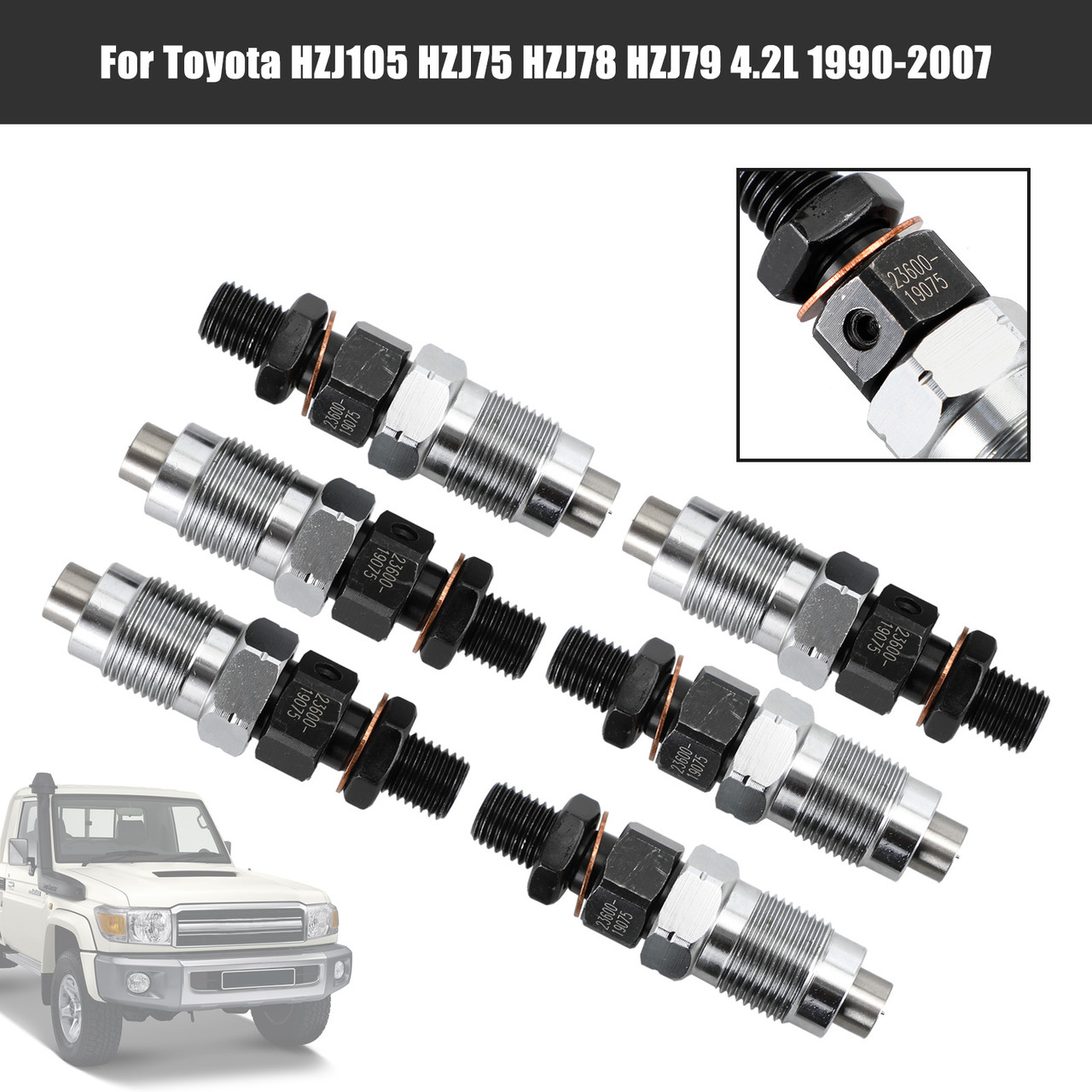 6PCS Fuel Injectors 23600-19075 Fit Toyota HZJ105 HZJ75 HZJ78 HZJ79 1990-2007