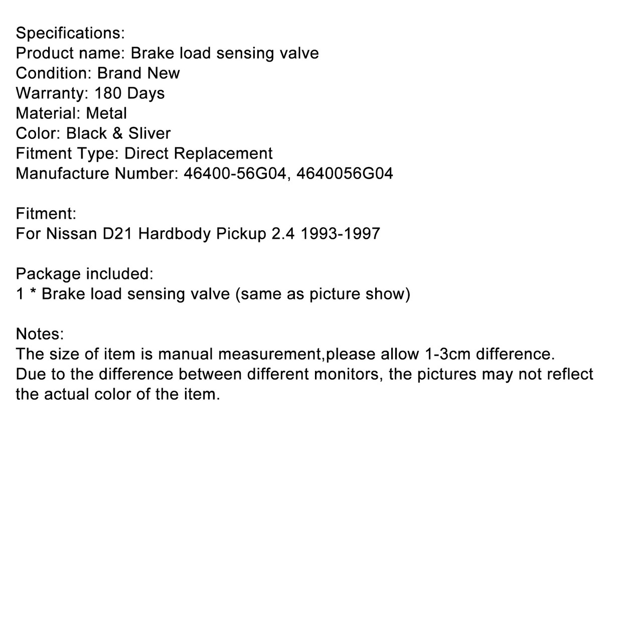 93-97 Nissan D21 Hardbody Pickup 2.4 Brake Load Sensing Valve