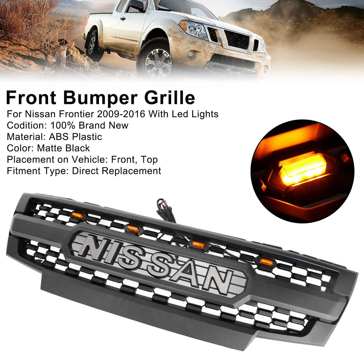 09-19 Nissan Frontier Front Bumper Grille Grill W/ Led Lights