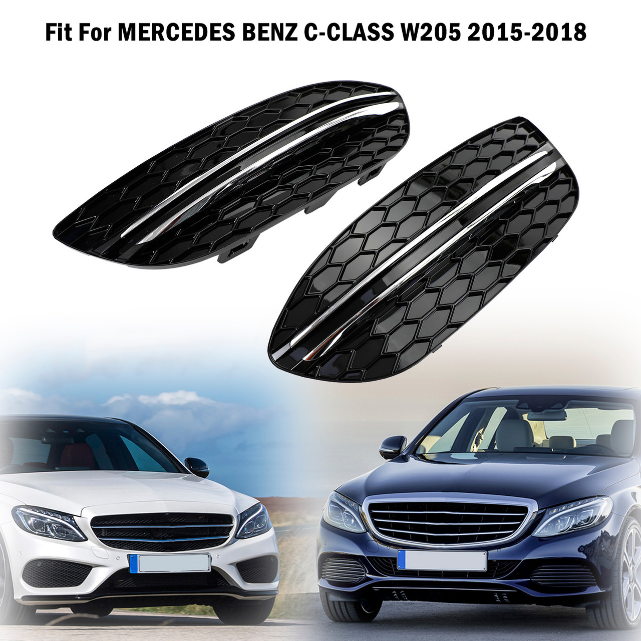 15-18 MERCEDES BENZ C-CLASS W205 Honeycomb Front Fog Light Cover Base