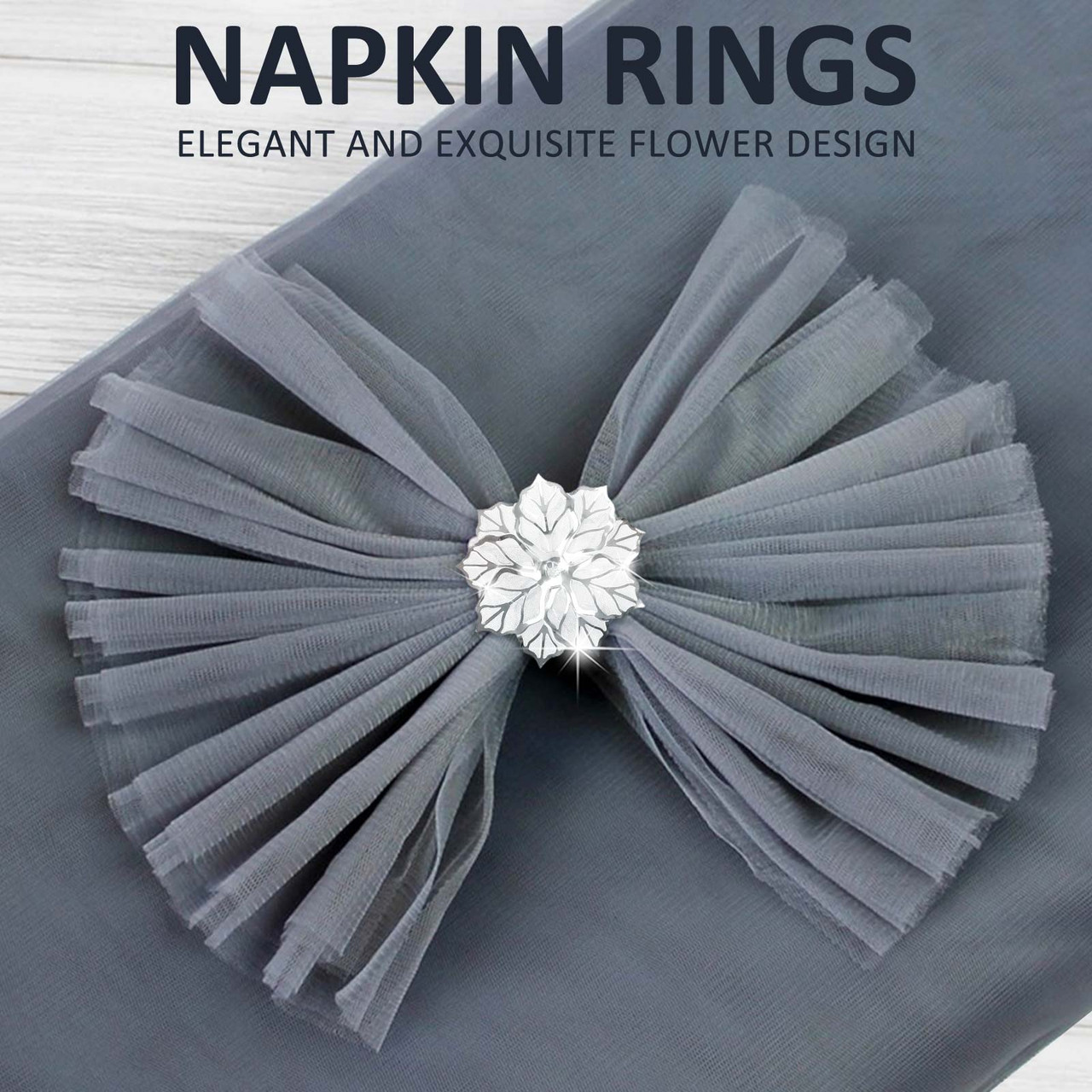 6PCS Napkin Rings w/ Hollow Out Flower Napkin Holder Adornmen Stainless Steel