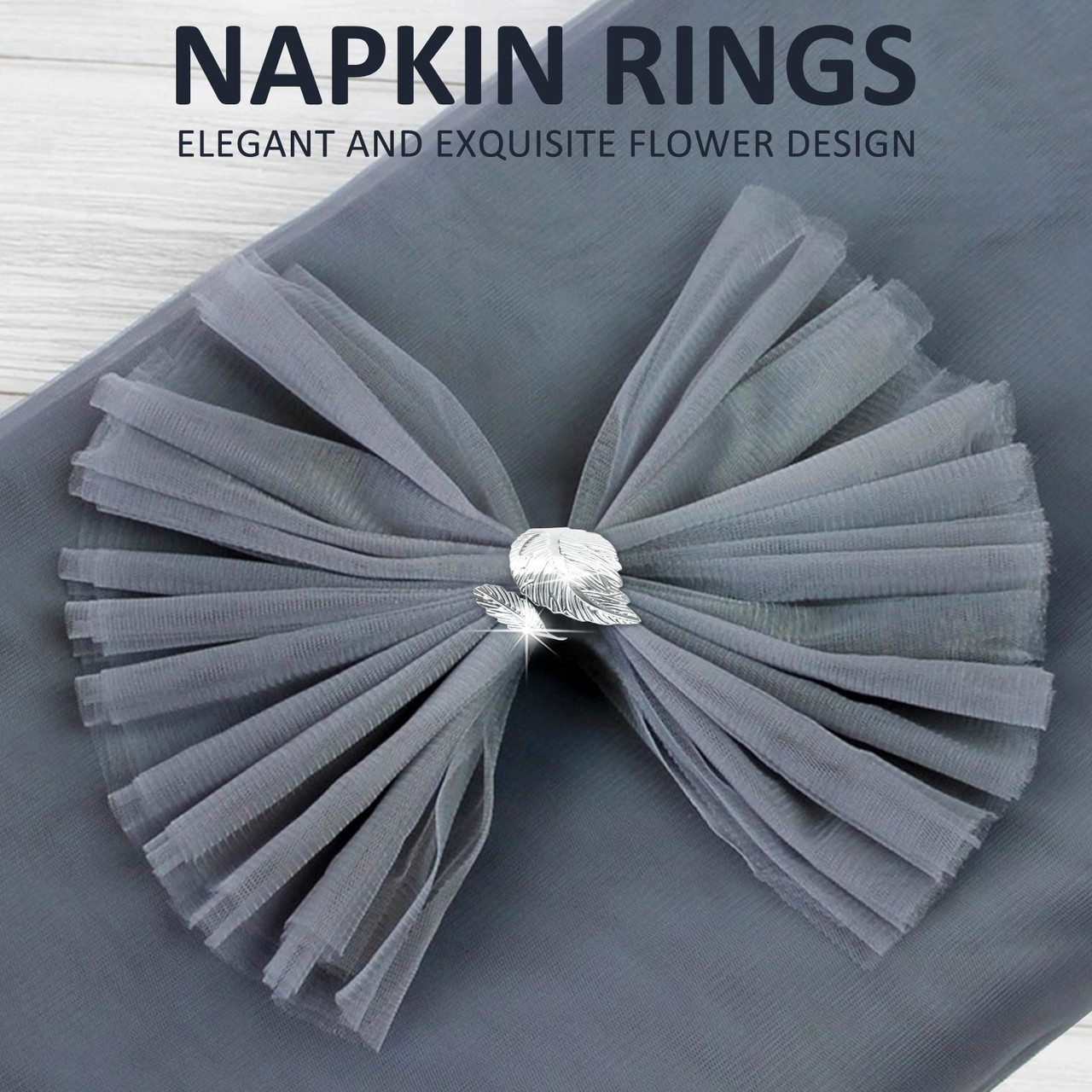 6PCS Silver Napkin Rings Leaf Napkin Holder Adornmen Alloy