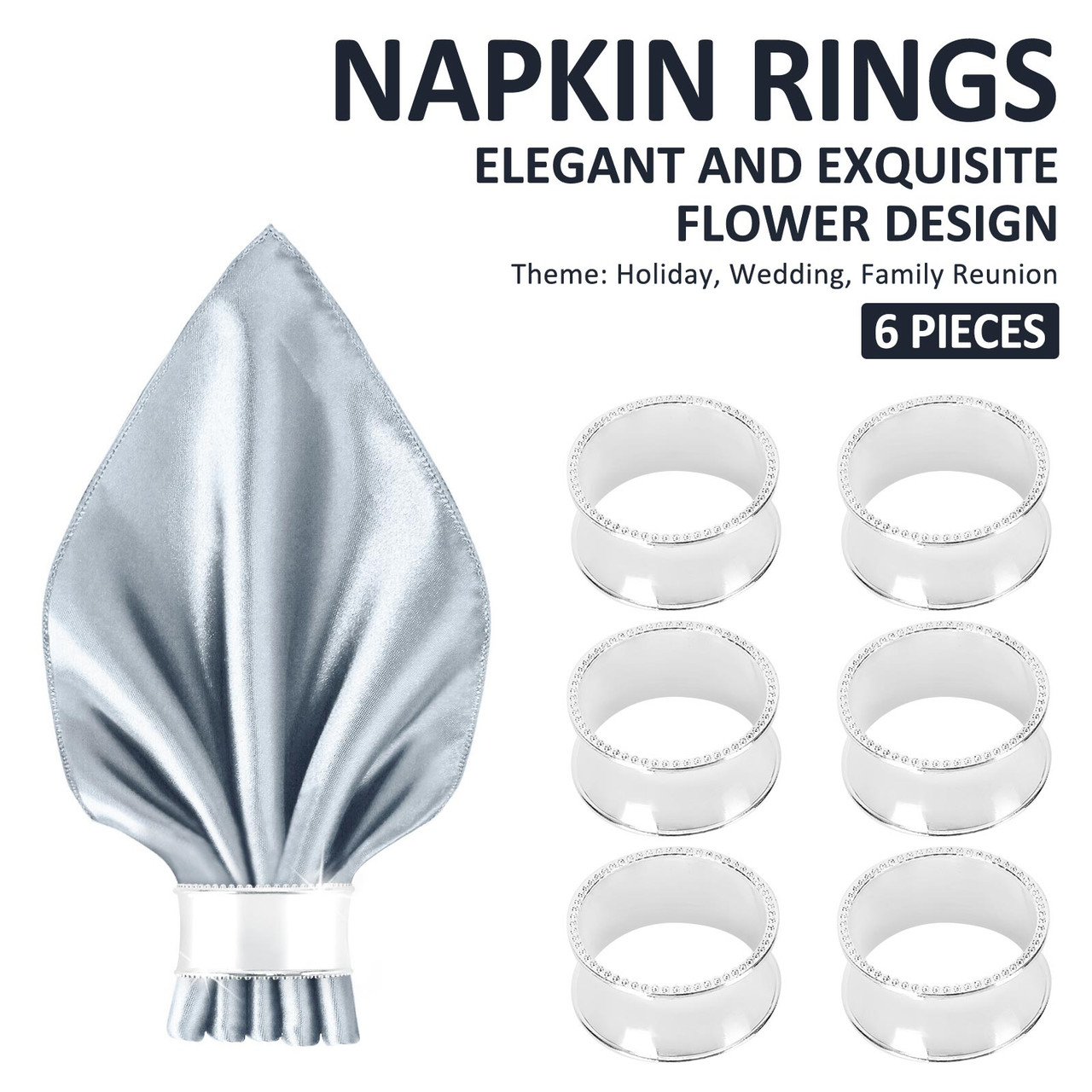 6PCS Napkin Rings Napkin Buckle Holder Adornmen Alloy Silver