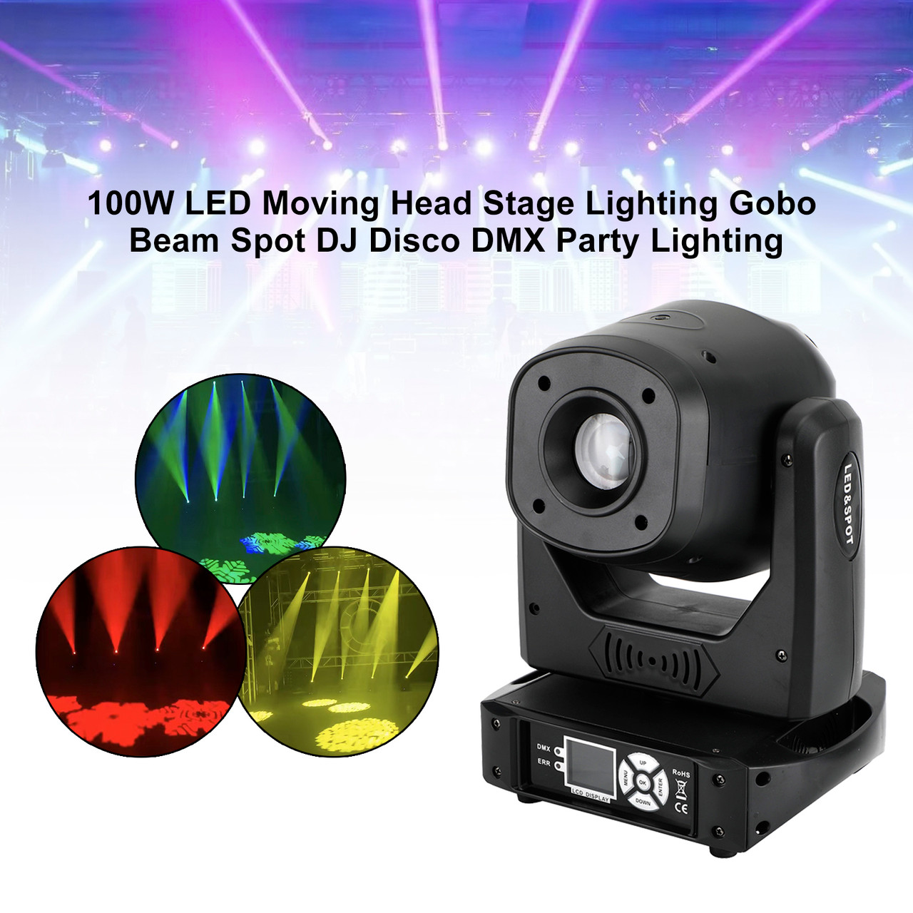 100W LED Moving Head Stage Lighting Gobo Beam Spot DJ Disco DMX Party Lighting