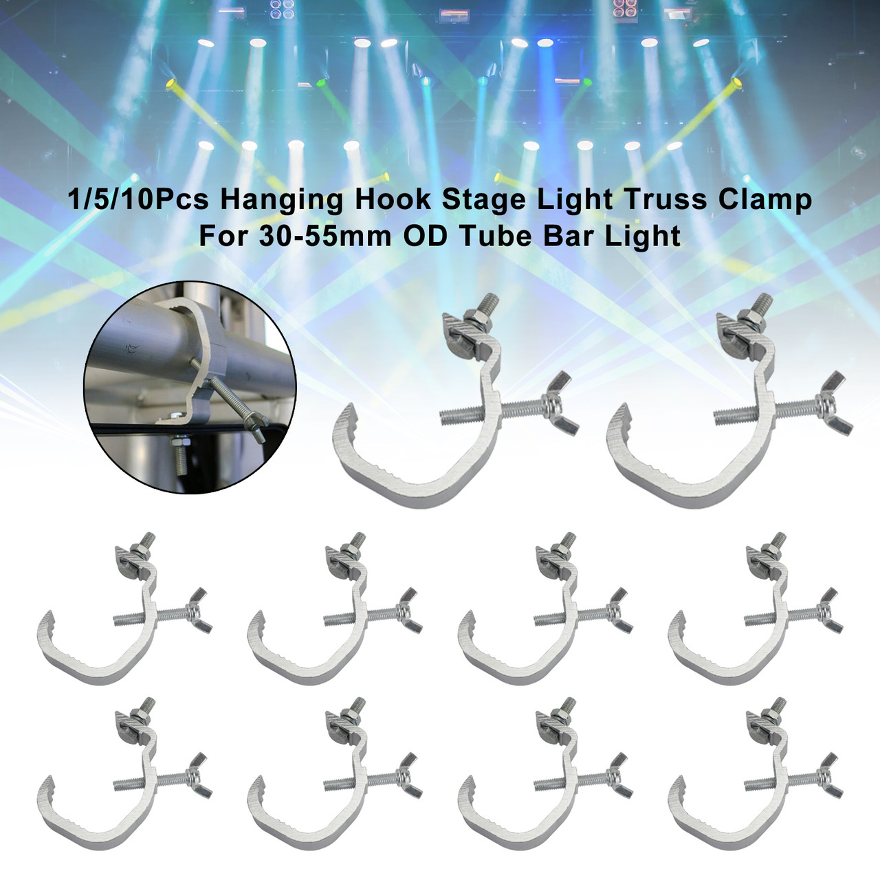 10PCS S Hanging Hook Stage Light Truss Clamp For 30-55mm OD Tube Bar Light