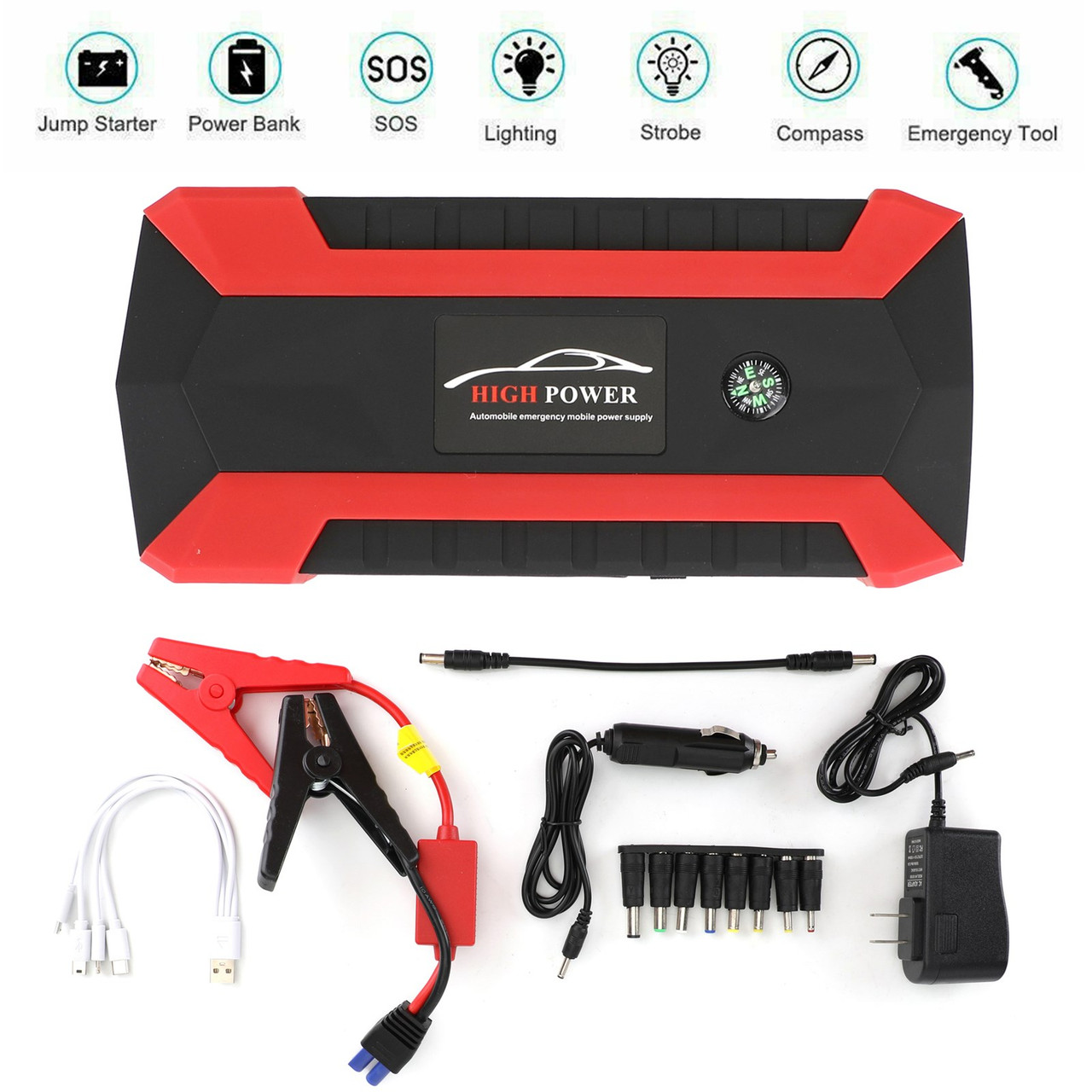 89800mAh 12V Car Jump Starter 4USB Charger Emergency Battery Power Bank Kit