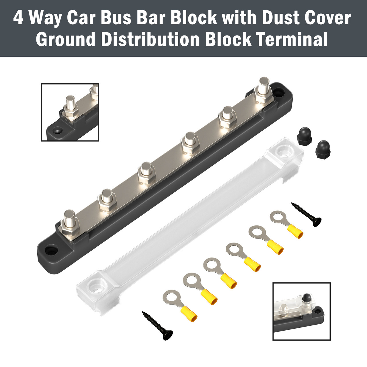 4 Way 150A Car Bus Bar Block with Dust Cover Ground Distribution Block Terminal