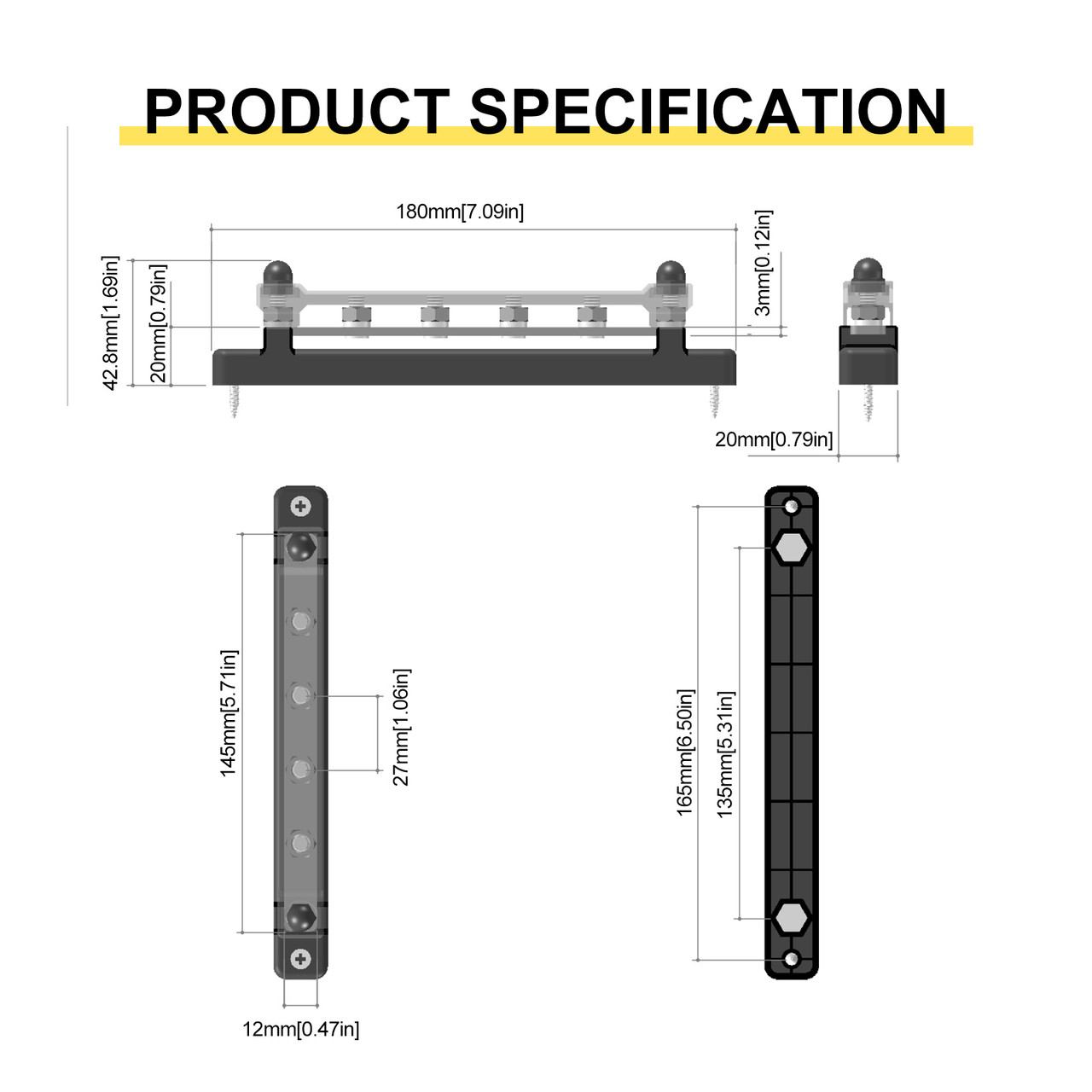 4 Way 150A Car Bus Bar Block with Dust Cover Ground Distribution Block Terminal