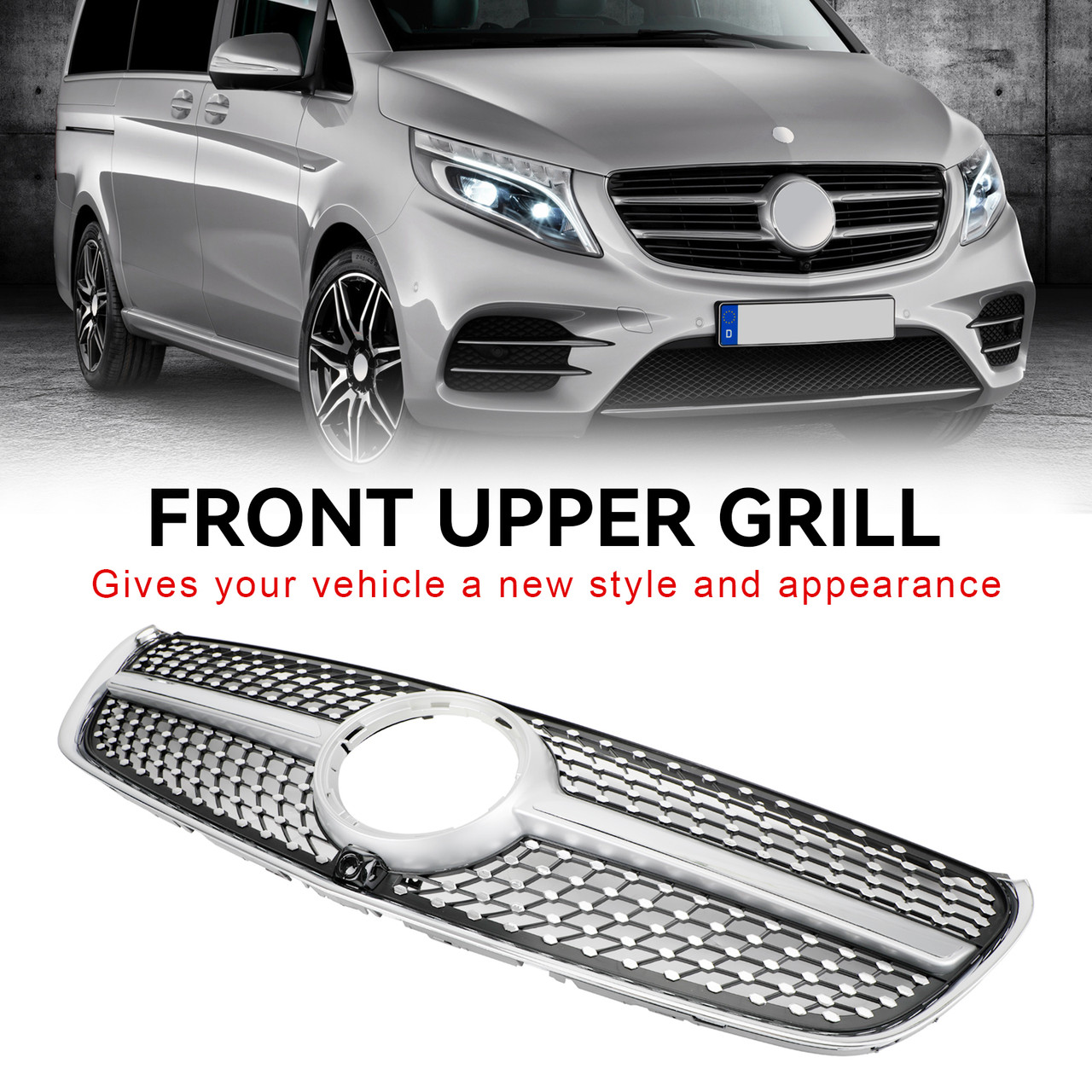 14-19 Mercedes Benz V-Class W447 Front Upper Grille Grill Diamond