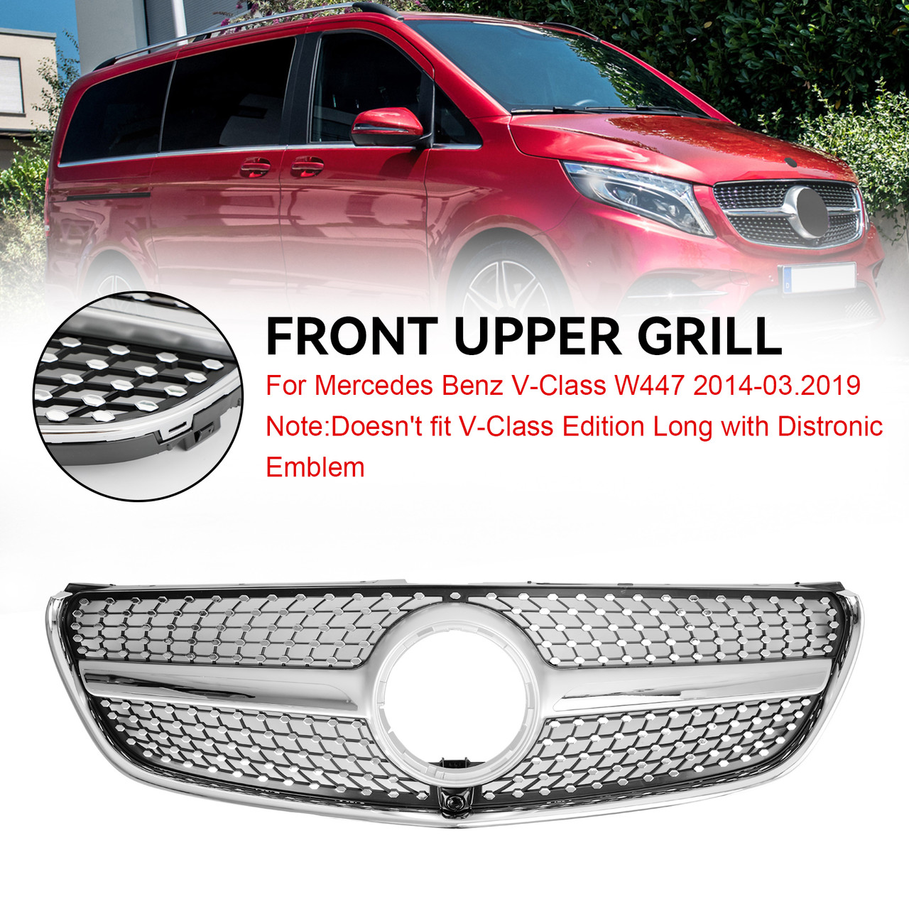 14-19 Mercedes Benz V-Class W447 Front Upper Grille Grill Diamond