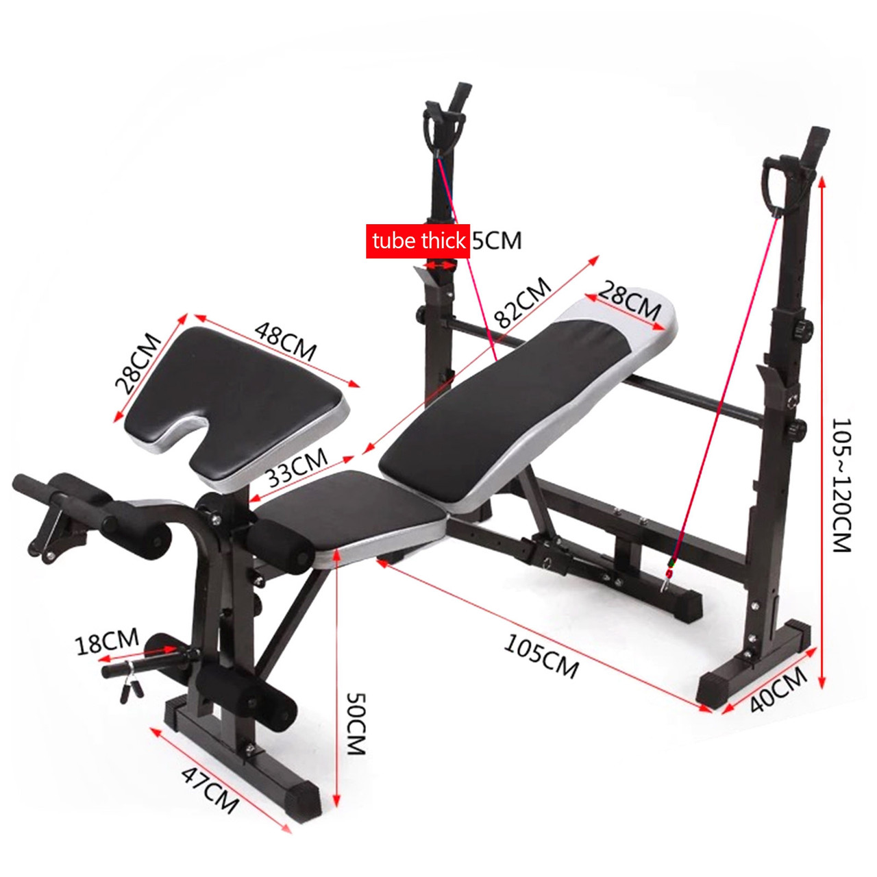 Full Body Workout Adjustable Weight Bench Folding Bench Press W/Barbell Rack