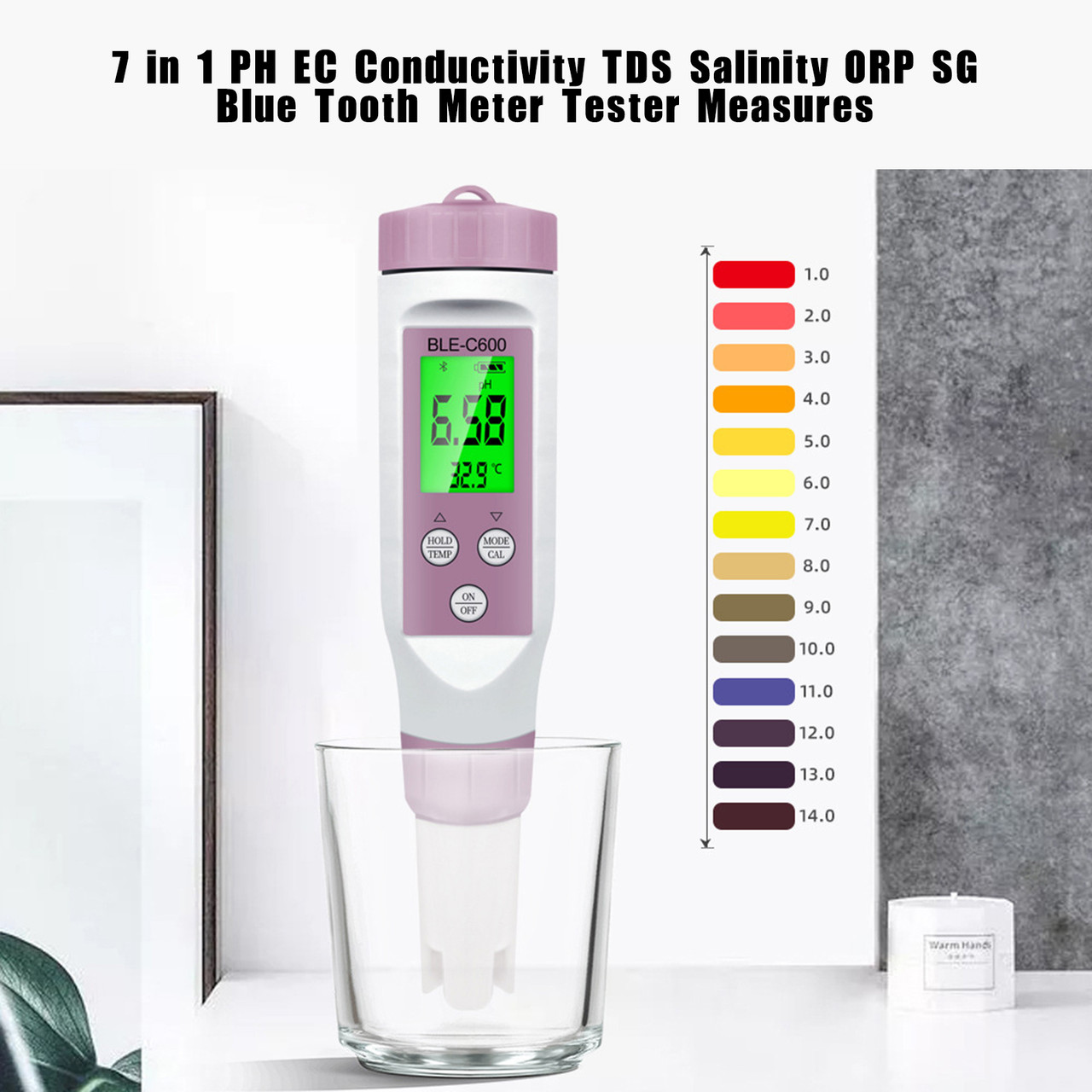 7 In 1 PH EC Conductivity TDS Salinity ORP SG Blue Tooth Meter Tester Measures