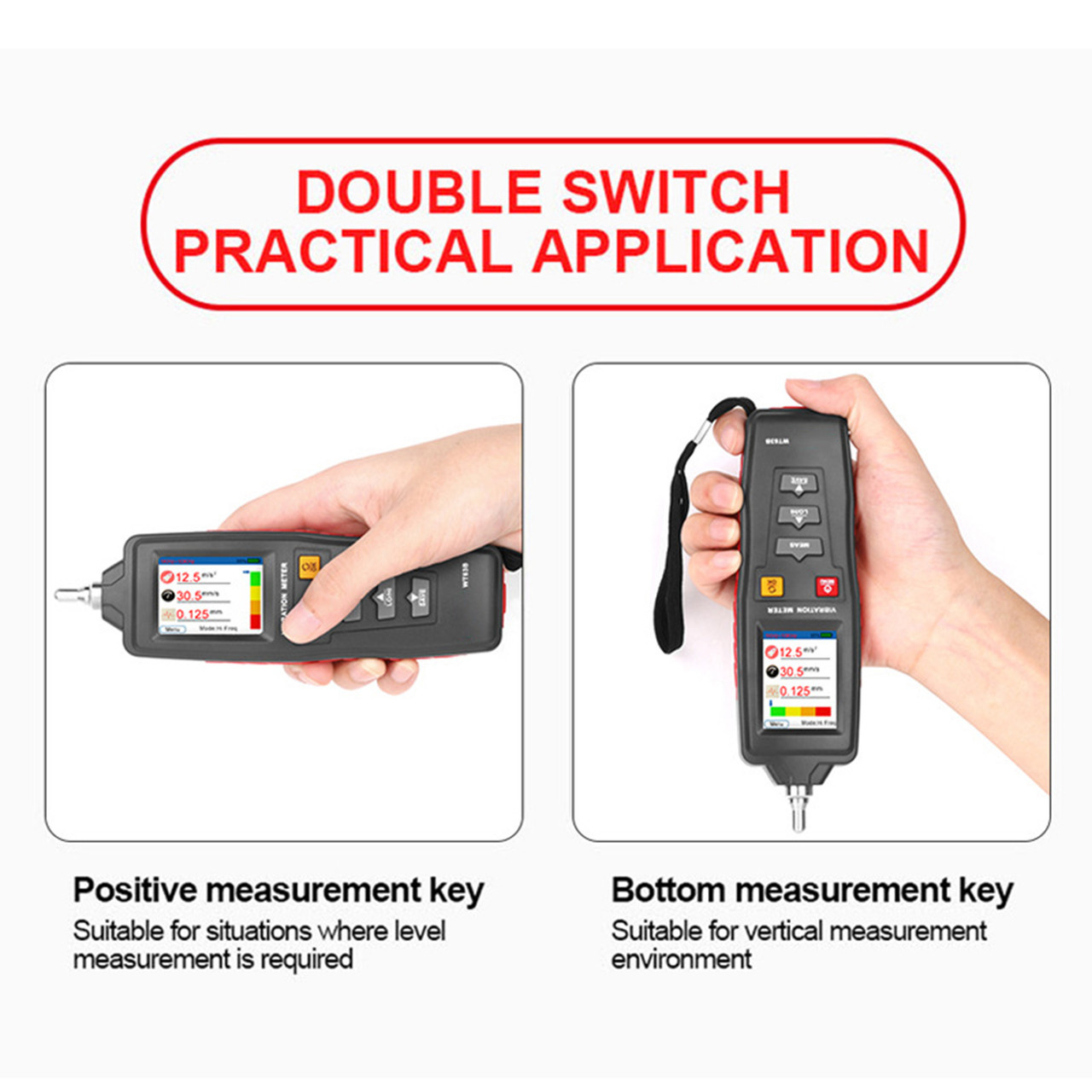 WT63B LCD Digital Vibration Meter Vibrometer Acceleration Displacement Tester