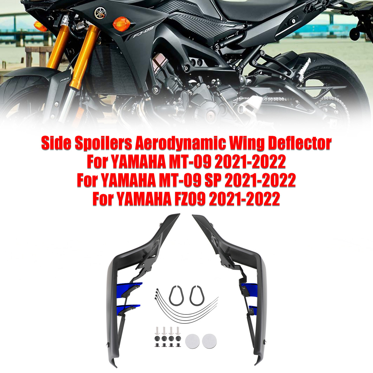 Side Spoilers Aerodynamic Wing Deflector For YAMAHA MT-09 SP FZ09 2021-2022 BLU