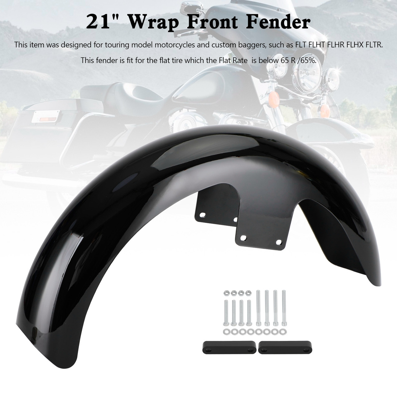 ABS 21" Wrap Front Fender For Touring Electra Street Road Glide Baggers FLHT FLHR