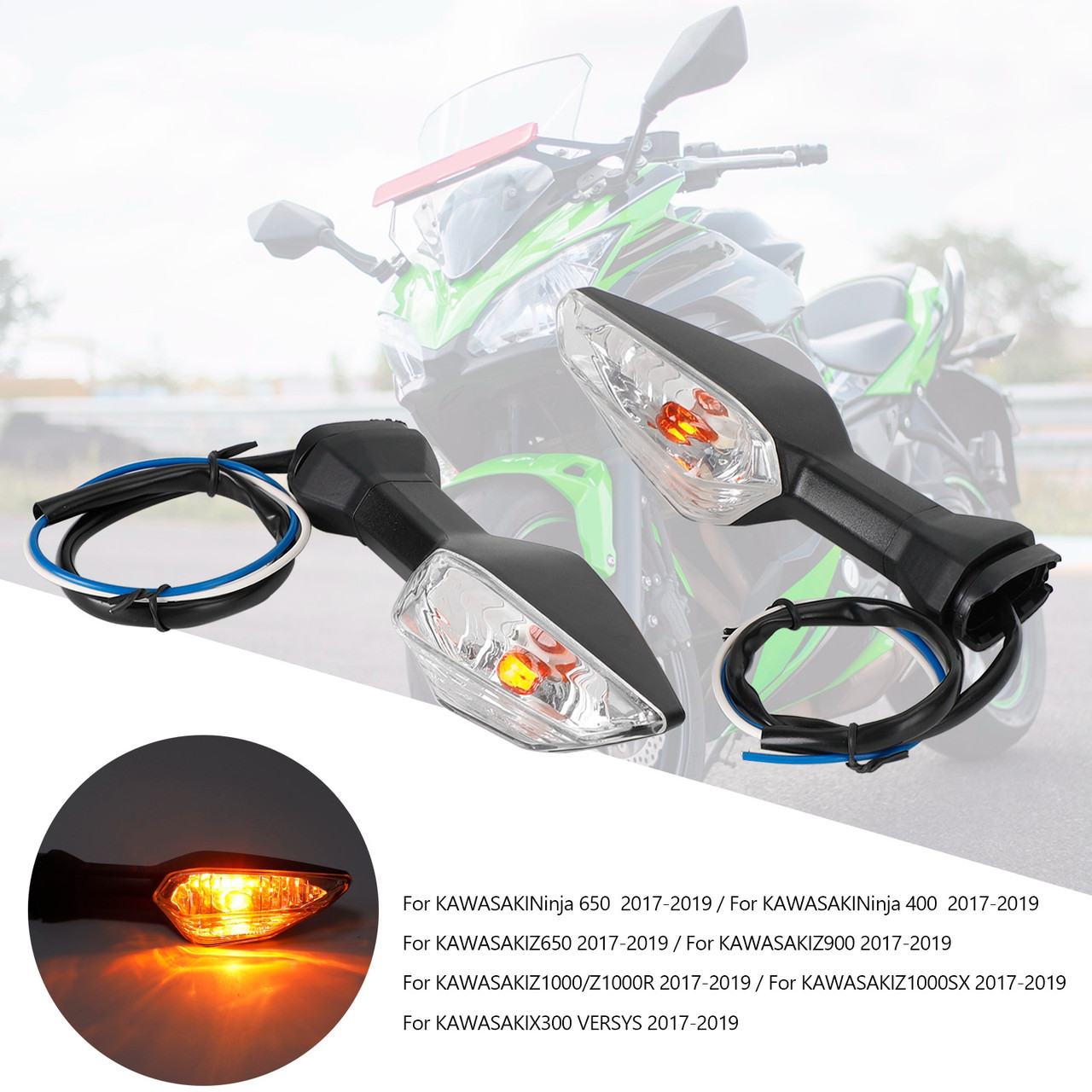 Turn Signal Light Indicator Lamp For Kawasaki Ninja Z400 Z650 Z900 Z1000 Z1000SX clear