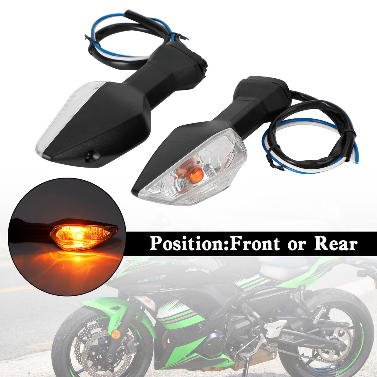 Turn Signal Light Indicator Lamp For Kawasaki Ninja Z400 Z650 Z900 Z1000 Z1000SX clear