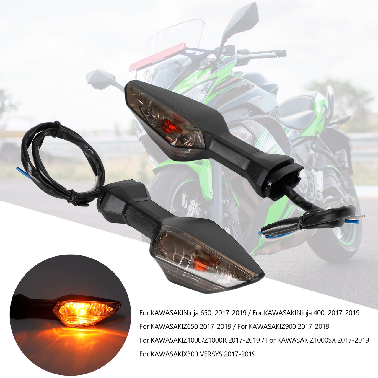 Turn Signal Light Indicator Lamp For Kawasaki Ninja400 Z650 Z900 Z1000 Z1000SX smoke