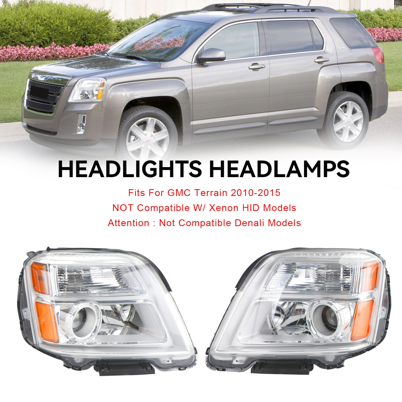 GMC Terrain 2010-2015 Left+Right Projector Headlights Headlamps