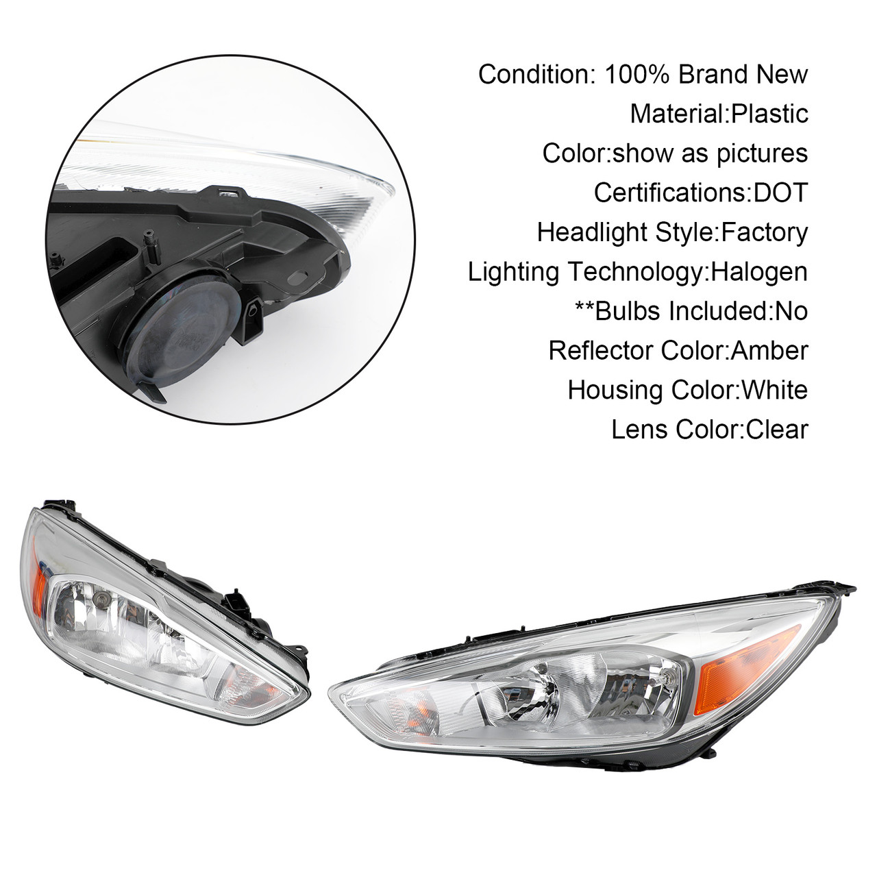 Ford Focus 2015-2018 Left+Right Projector Headlights Headlamps