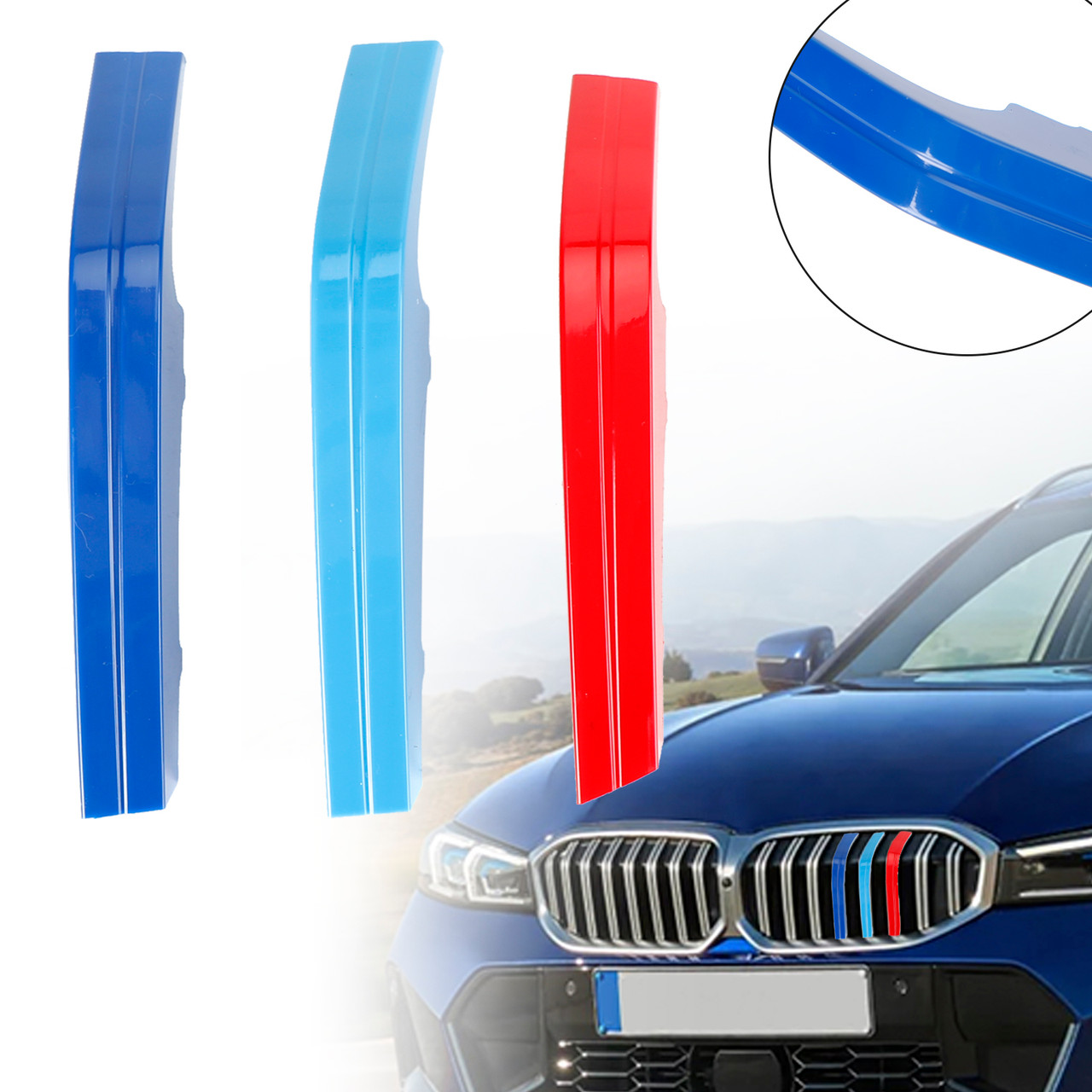 Tri-Colour Front Grille Grill Cover Strips Clip Trim for BMW 3 Series 2023
