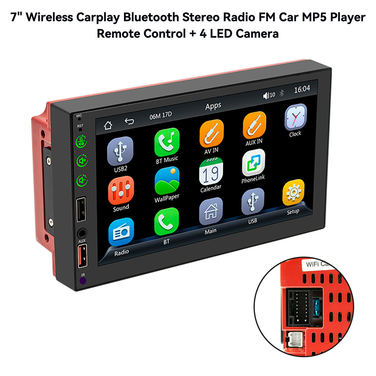 7" Wireless Carplay Bluetooth Stereo Radio FM Car MP5 Player + 4 LED Camera