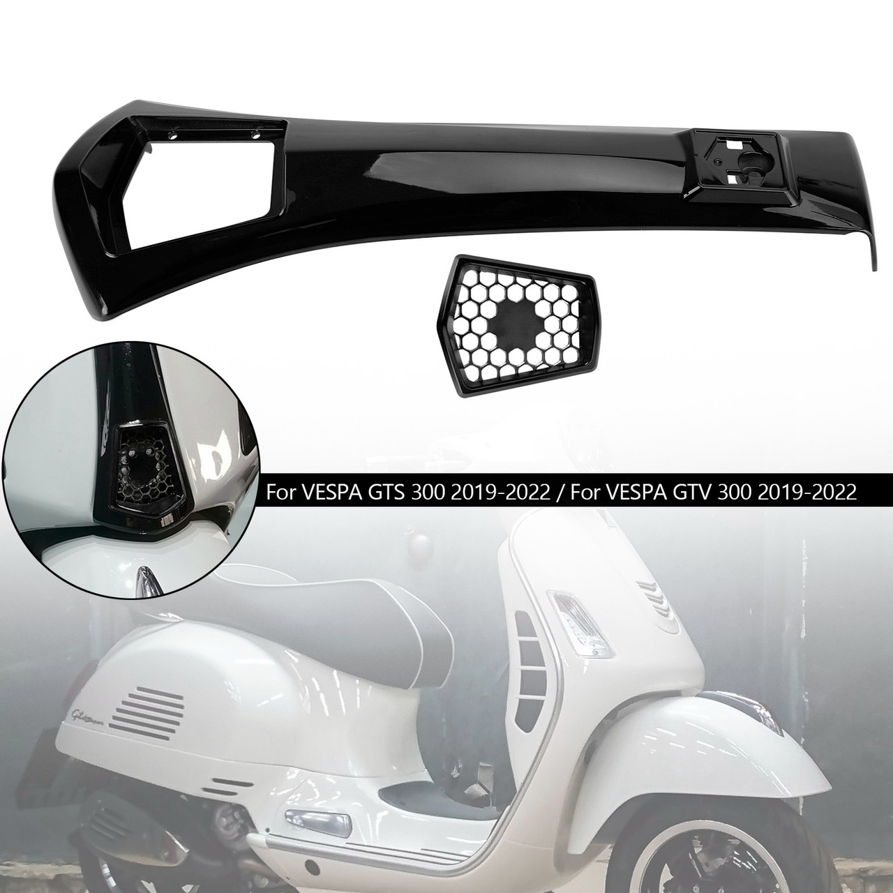 Front Head Cover Horn fairing Tie For VESPA GTS 300 GTV 300 2019-2022 BLK