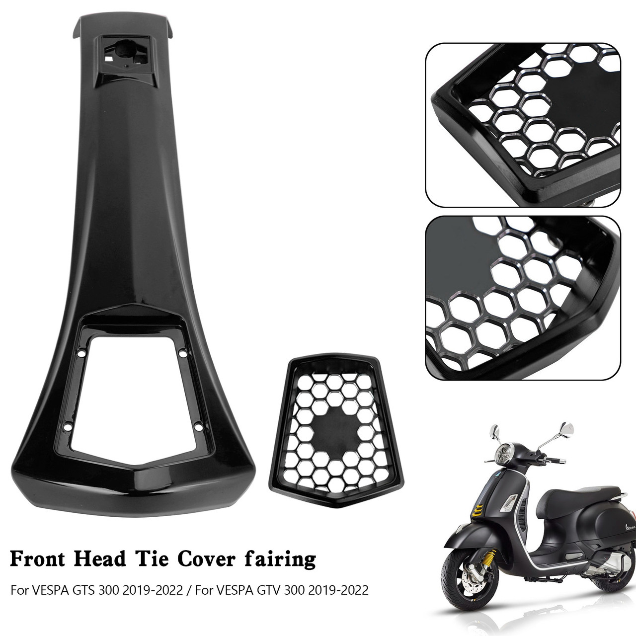 Front Head Cover Horn fairing Tie For VESPA GTS 300 GTV 300 2019-2022 BLK