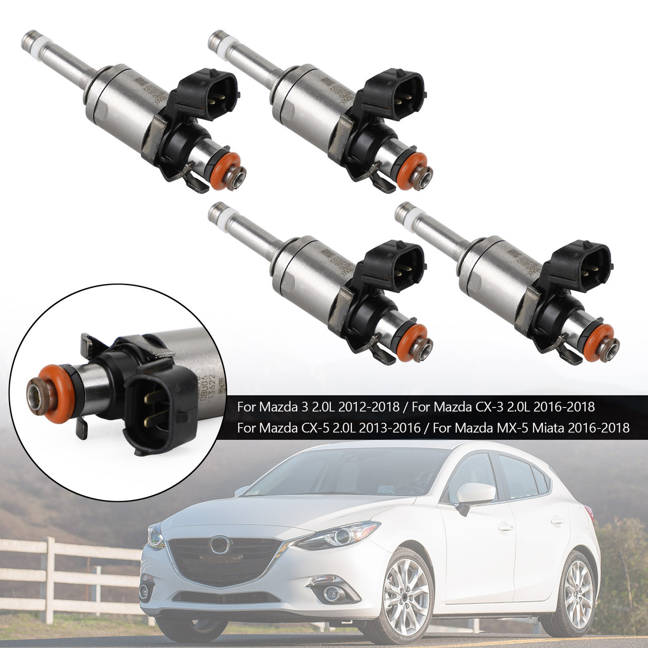 4PCS Fuel Injectors PE01-13-250C Fit Mazda 3 CX-3 CX-5 2.0 2012-18 PE01-13250B