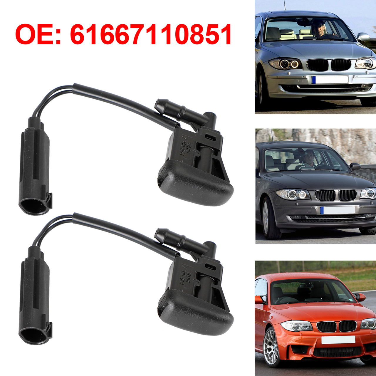 2X Windshield Wiper Nozzle Spray Heated for BMW E88 X3 E83 X5 E53 61667110851