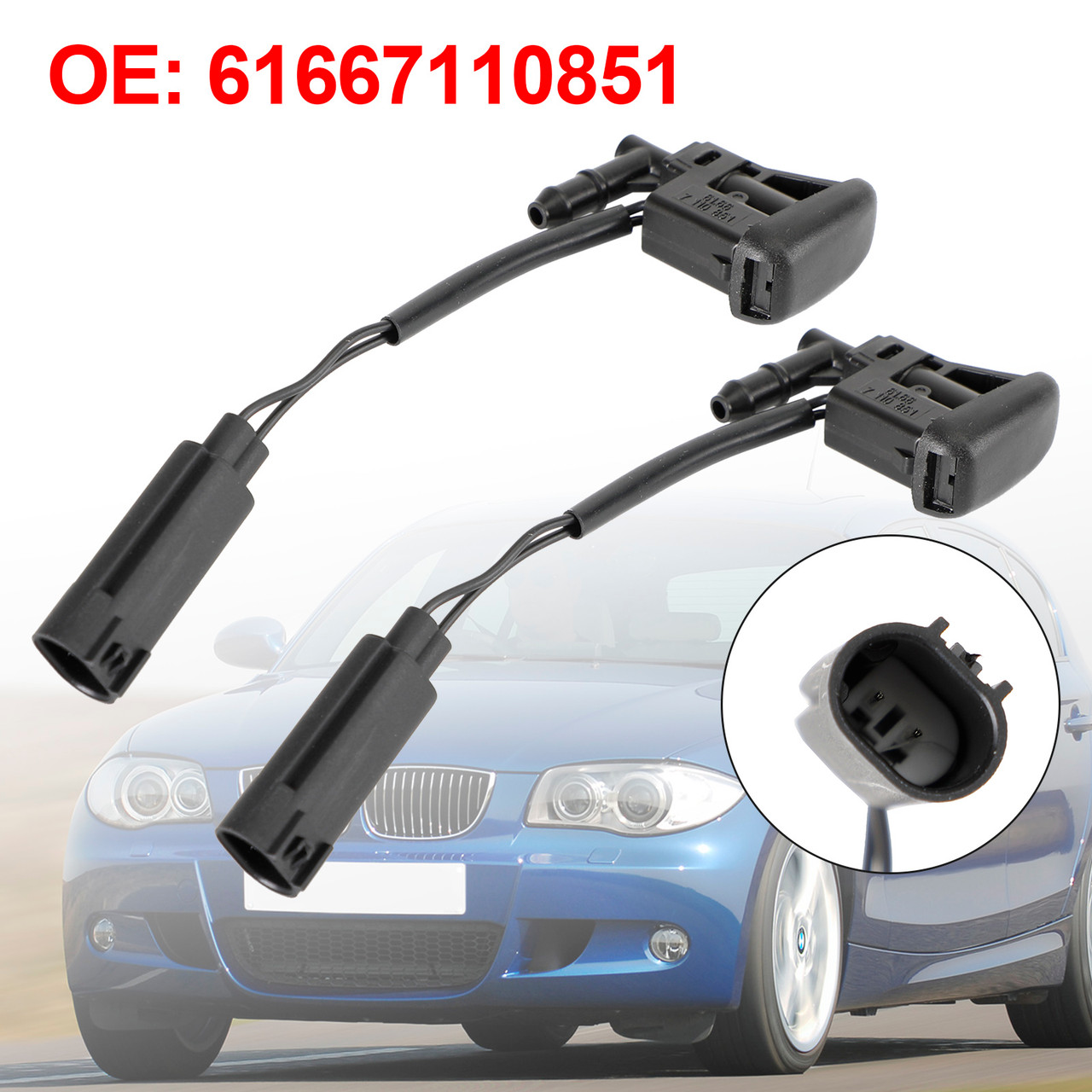 2X Windshield Wiper Nozzle Spray Heated for BMW E88 X3 E83 X5 E53 61667110851