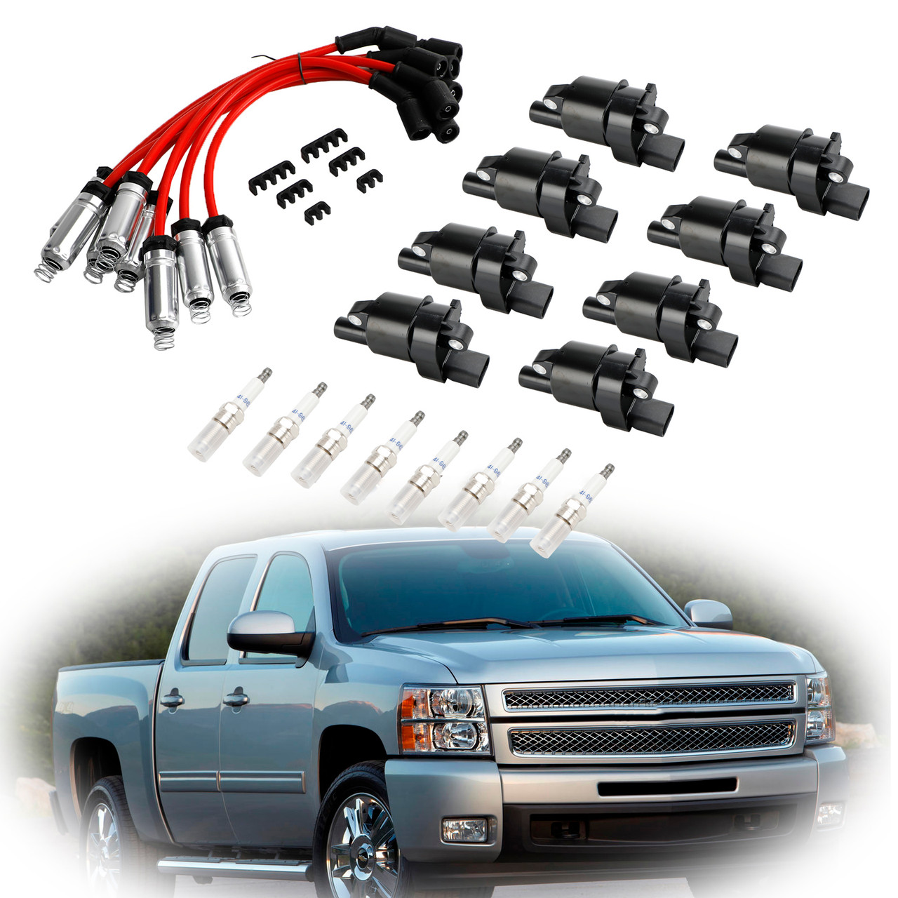 8x Ignition Coil+Spark Plug+ Wire UF414 GMC Silverado 1500 Tahoe 5.3L