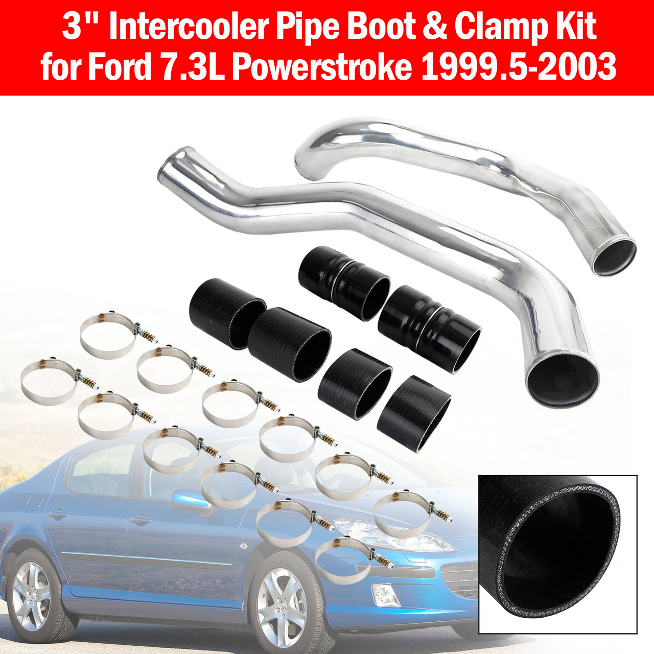 Peugeot 406 95-04 2.0 HDI 3" Intercooler Pipe Boot & Clamp Kit